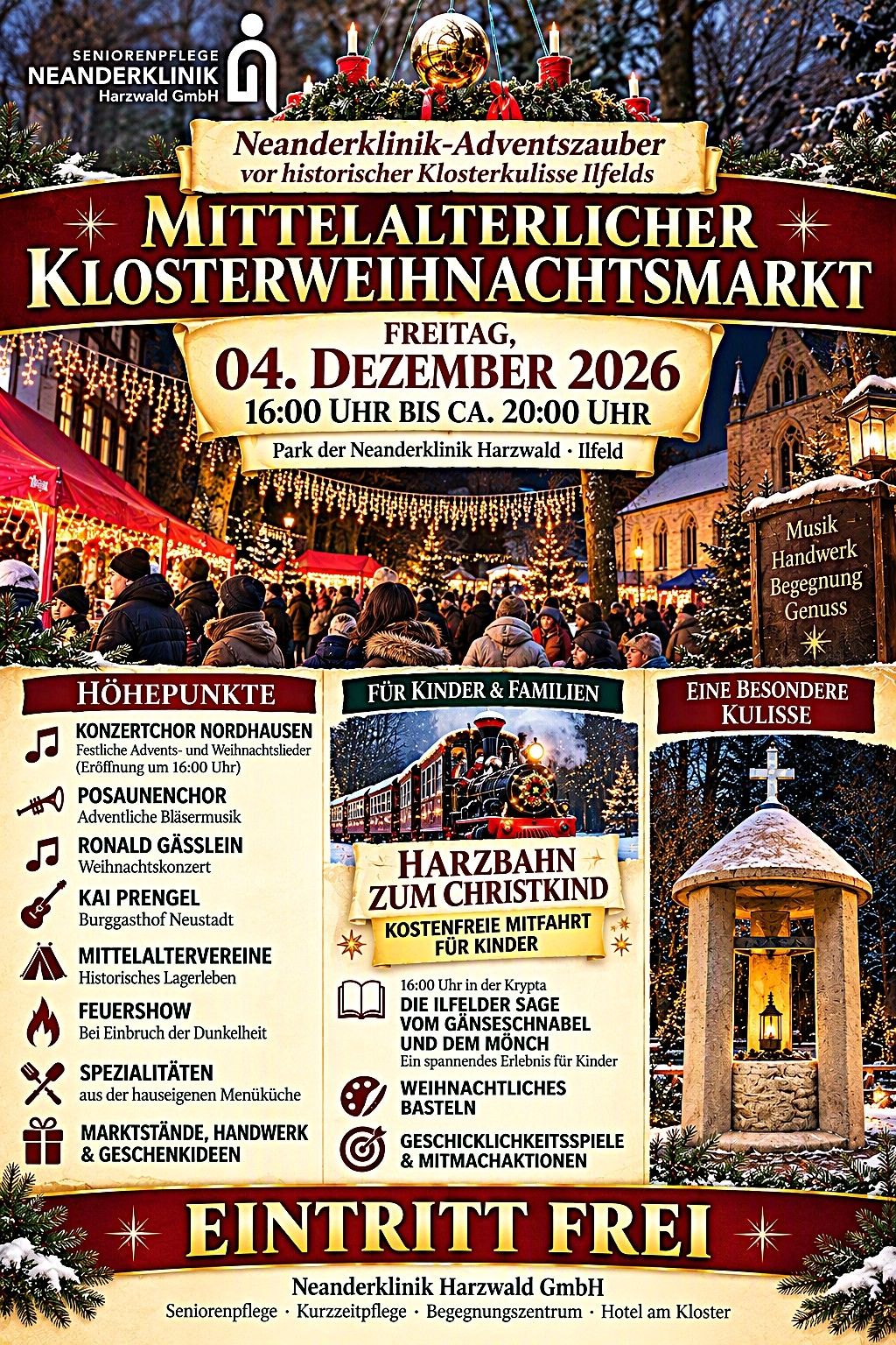 Designer KI Mittelalterlicher Klosterweihnachtsmarkt der Neanderklinik Ilfeld 
